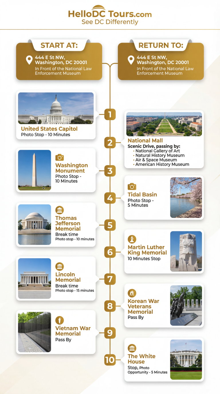 hailuo image for this itinerary image, please update the lincoln memorial stop to 15 minutes instead of 10 minute 500229674254753793