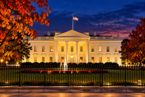 Washington DC Monuments Tour: Best Way to See DC twilight white house with autumn foliage